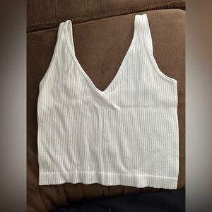 Free People White Ribbed Tank Top